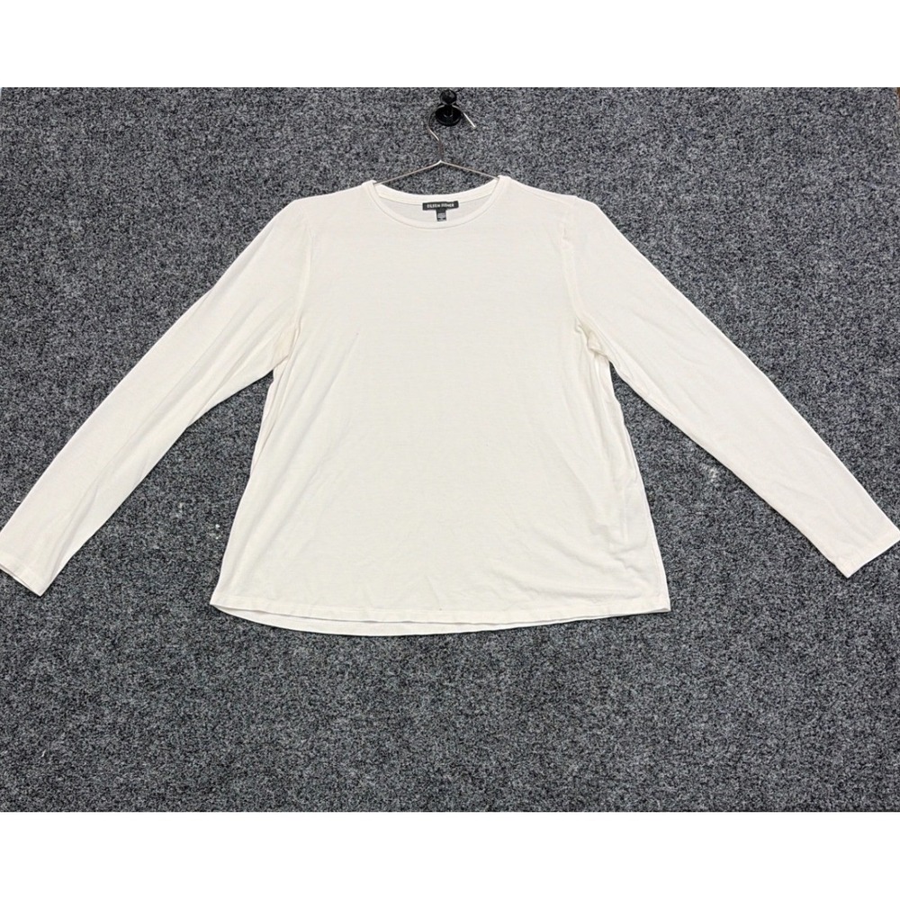 Eileen Fisher Top Womens S Ivory Tencel Long Sleeve Crewneck Tee Minimalist SEO